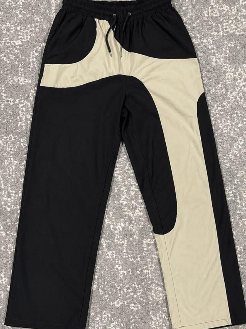 Black Cream Colorblock Wide Leg Track Pants Streetwear